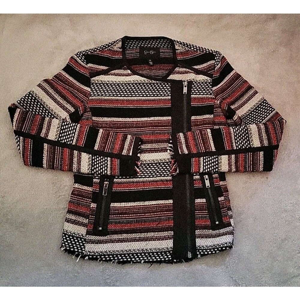 Jessica Simspon Jacket Women Sz Xs Red Black White Tweed   Pockets Lined  Blend